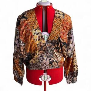 Truth NYC Orange & Purple Paisley Patchwork Boho Blouse 3X